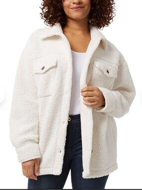 Women’s 32° Heat Sherpa-Lined Button Down long Sleeve Fleece Top -Beige | MED |
